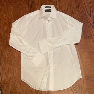 men’s white button down cuff sleeve shirt
